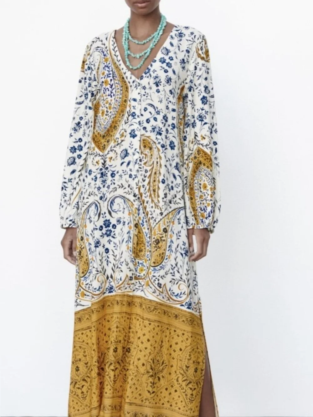 Zara Women'sc Paisley Print Maxi Dress. Tunic.